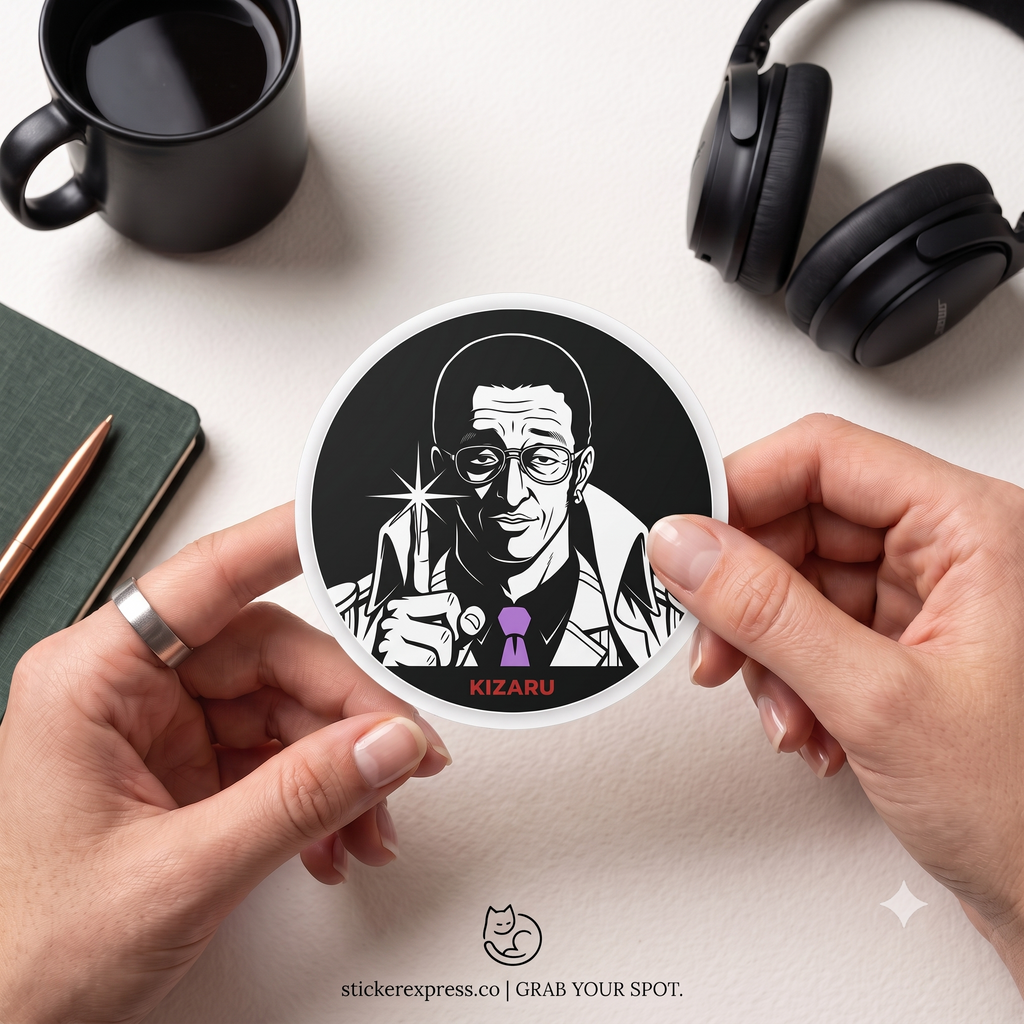 Detective Noir Illustration Round Vinyl  One Piece Characters Sticker | Kizaru Logo