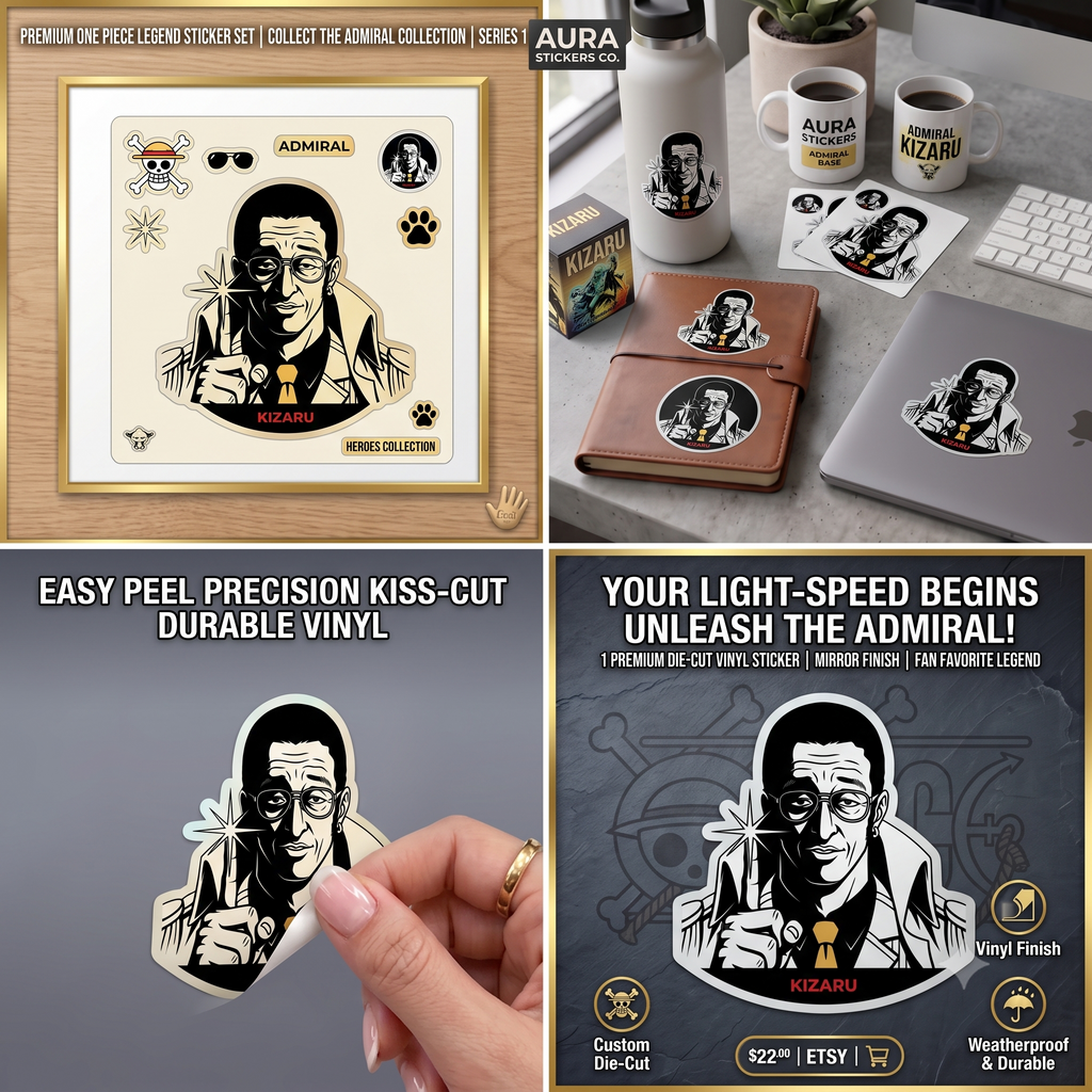 Detective Noir Illustration Round Vinyl  One Piece Characters Sticker | Kizaru Logo