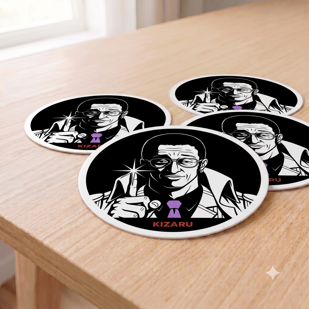 Detective Noir Illustration Round Vinyl  One Piece Characters Sticker | Kizaru Logo