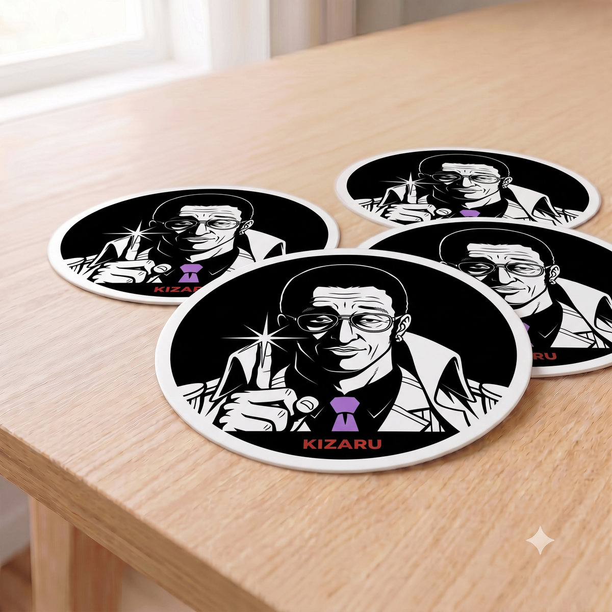 Detective Noir Illustration Round Vinyl  One Piece Characters Sticker | Kizaru Logo
