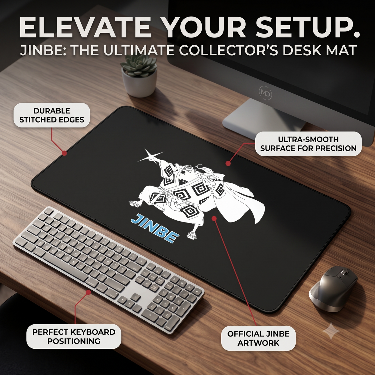 JINBE Anime Character Desk Mat | Large Gaming Mousepad