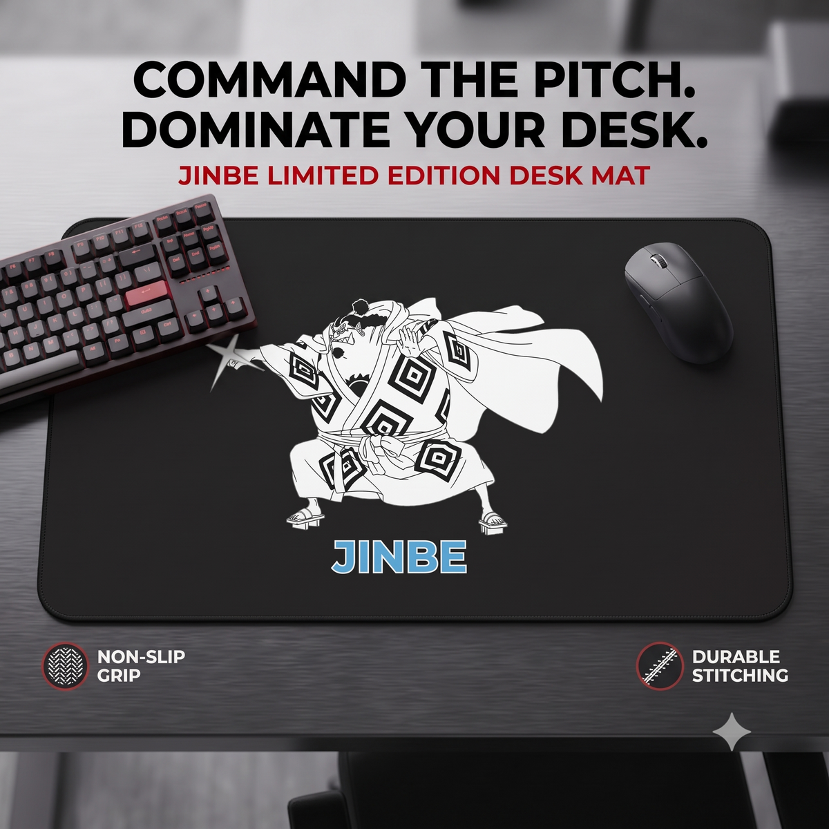 JINBE Anime Character Desk Mat | Large Gaming Mousepad