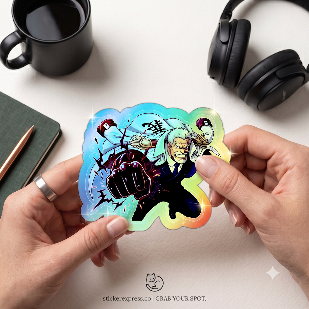 Anime One Piece Fighter Monkey D Garp Character holographic die-cut sticker | holographic sticker