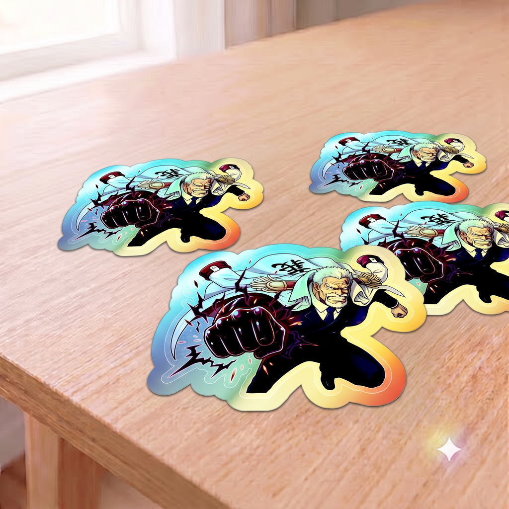 Anime One Piece Fighter Monkey D Garp Character holographic die-cut sticker | holographic sticker