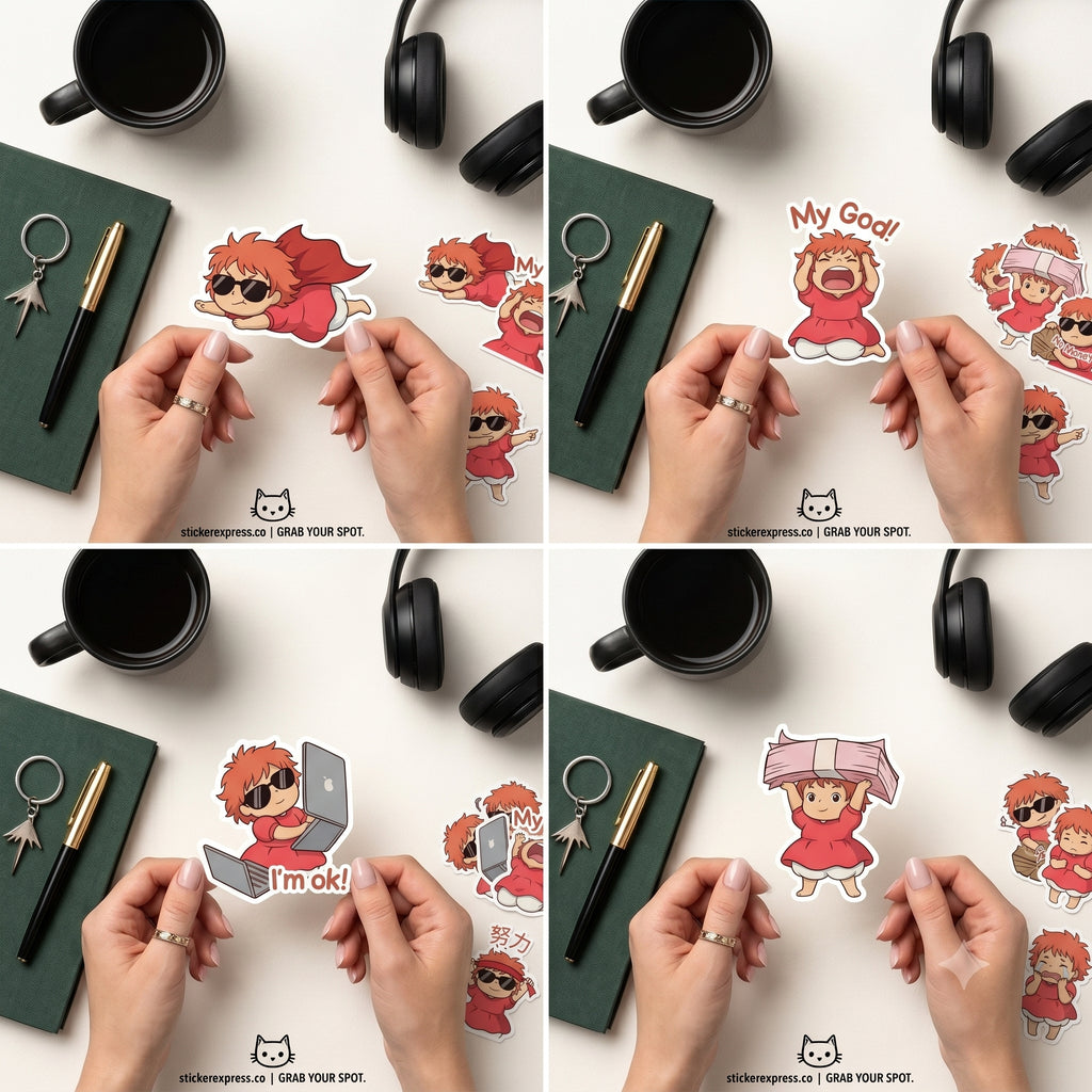 Ponyo Emoji Sticker Sheet Kiss-Cut Stickers | Cute Studio Ghibli Character Decals