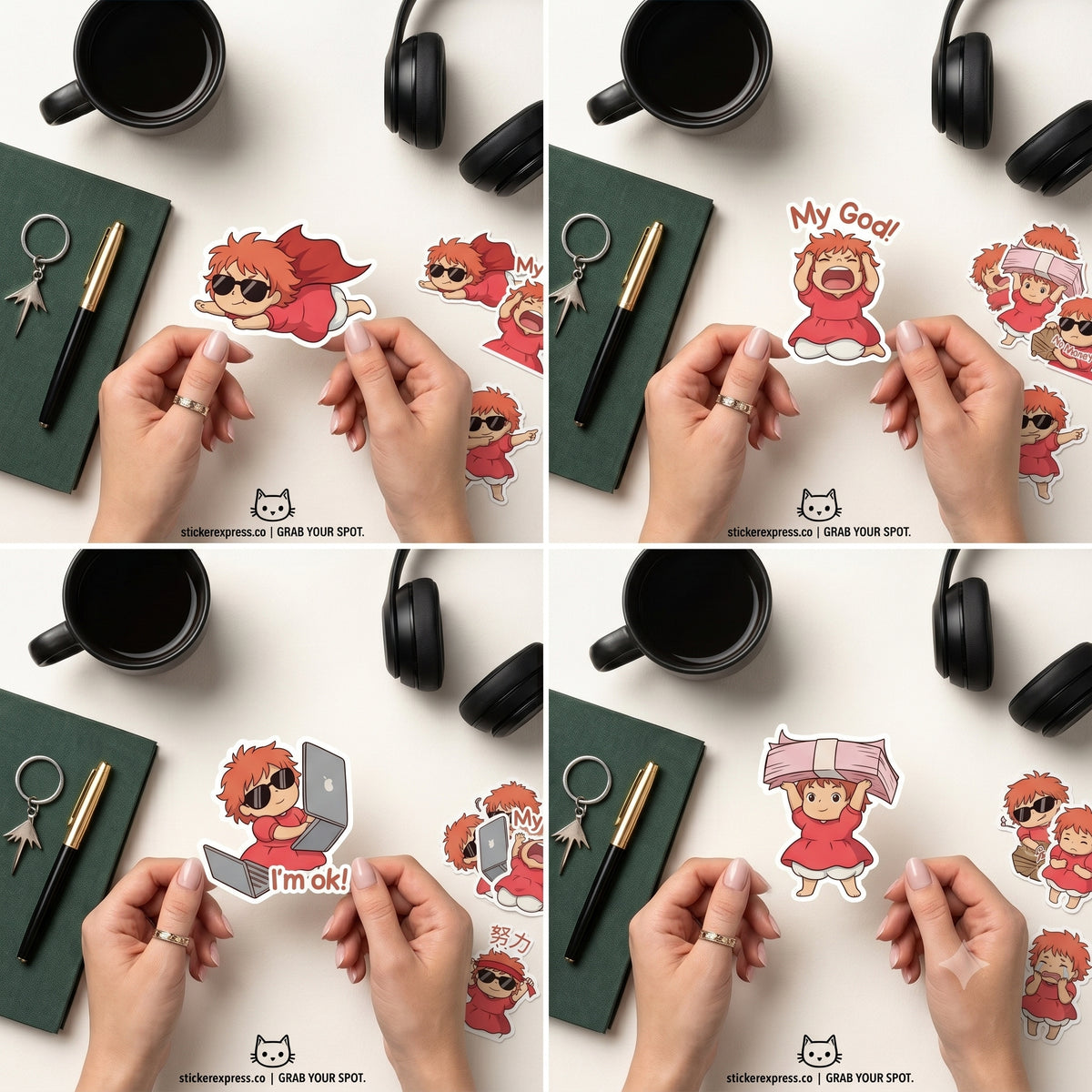 Ponyo Emoji Sticker Sheet Kiss-Cut Stickers | Cute Studio Ghibli Character Decals