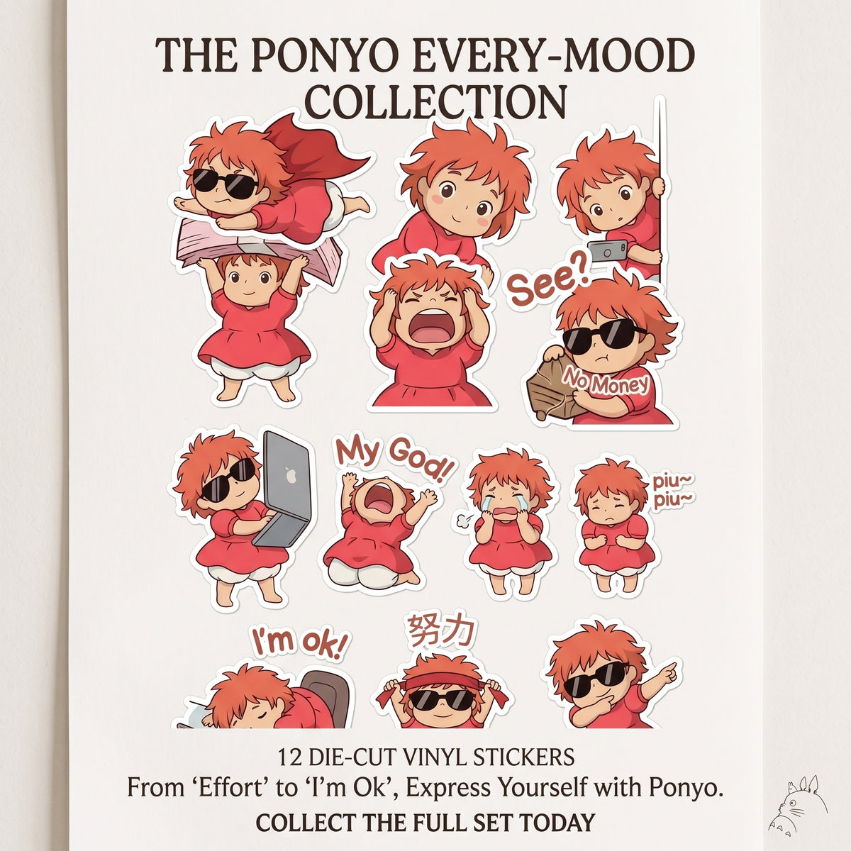 Ponyo Emoji Sticker Sheet Kiss-Cut Stickers | Cute Studio Ghibli Character Decals