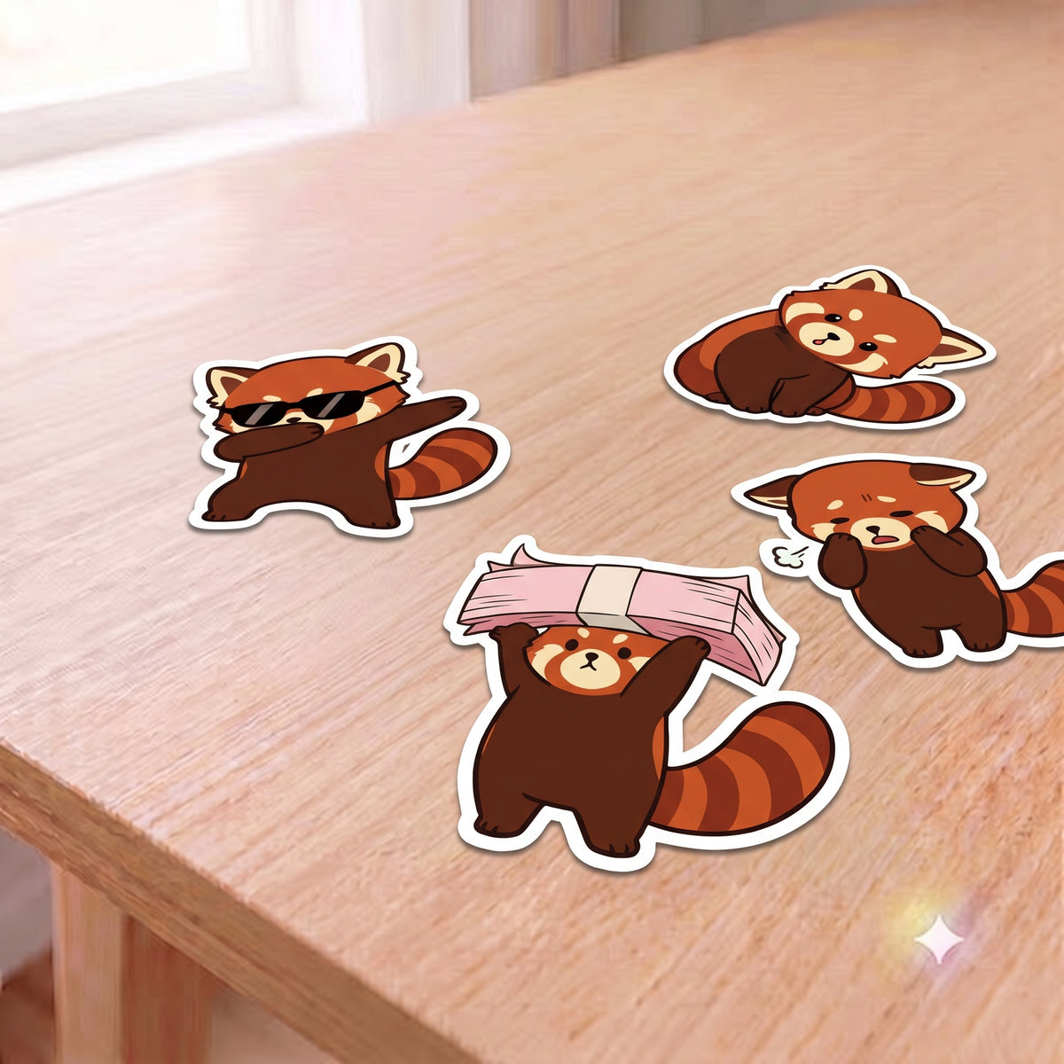 Red Panda Stickers Kiss-Cut Sticker Sheet | Cute Cartoon Red Panda Emotes