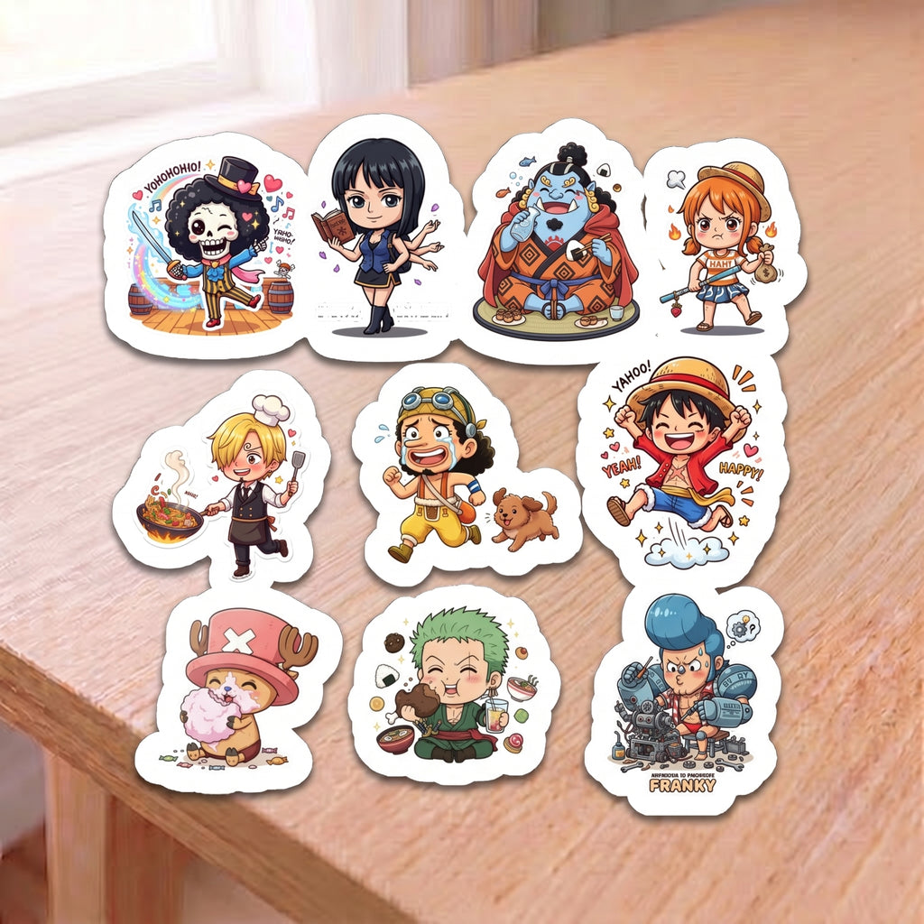 Cute Chibi One Piece Pirates Crew Sticker Sheet  Glossy Kiss-Cut Stickers for Laptops , Journals, Water Bottles & More.