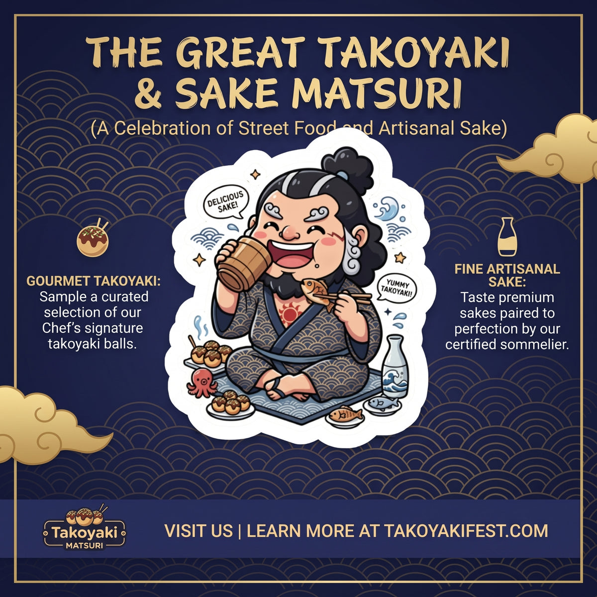 Samurai Sake Sticker — Funny Japanese Food Lover Kiss-Cut Decal