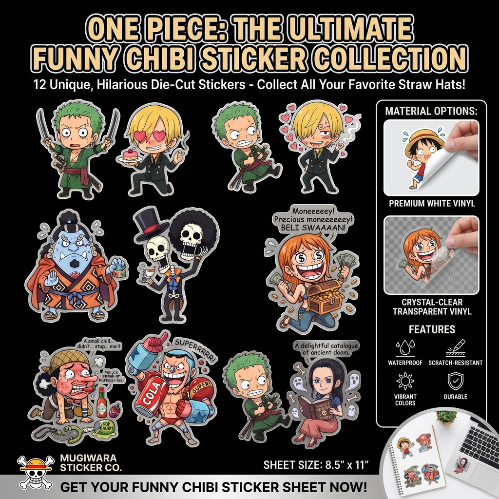 Chibi Anime Character  One Piece  Funny Sticker Sheet sticker sheet  white and transparent vinyl