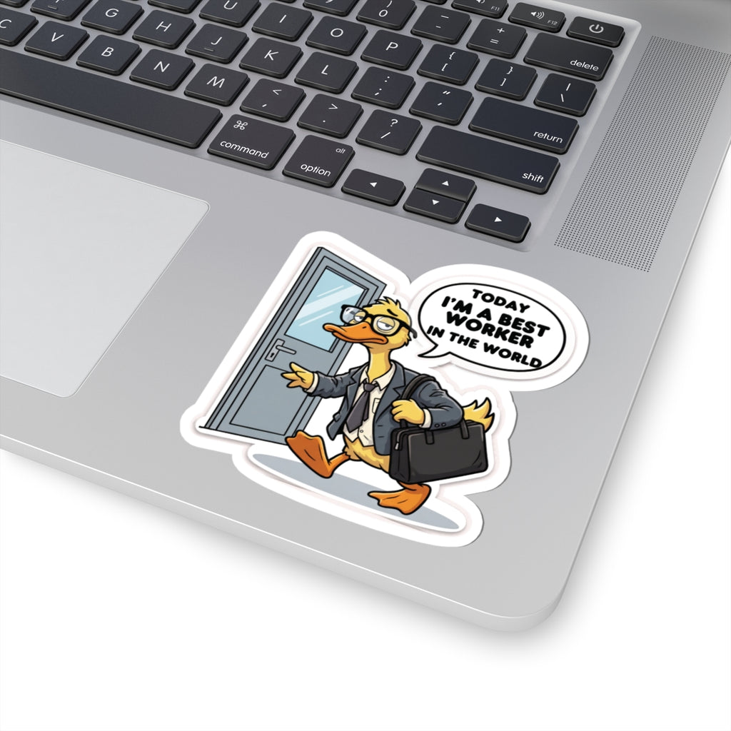 Duck in Suit Sticker | "Today I'm a Best Worker in the World" Kiss-Cut Sticker