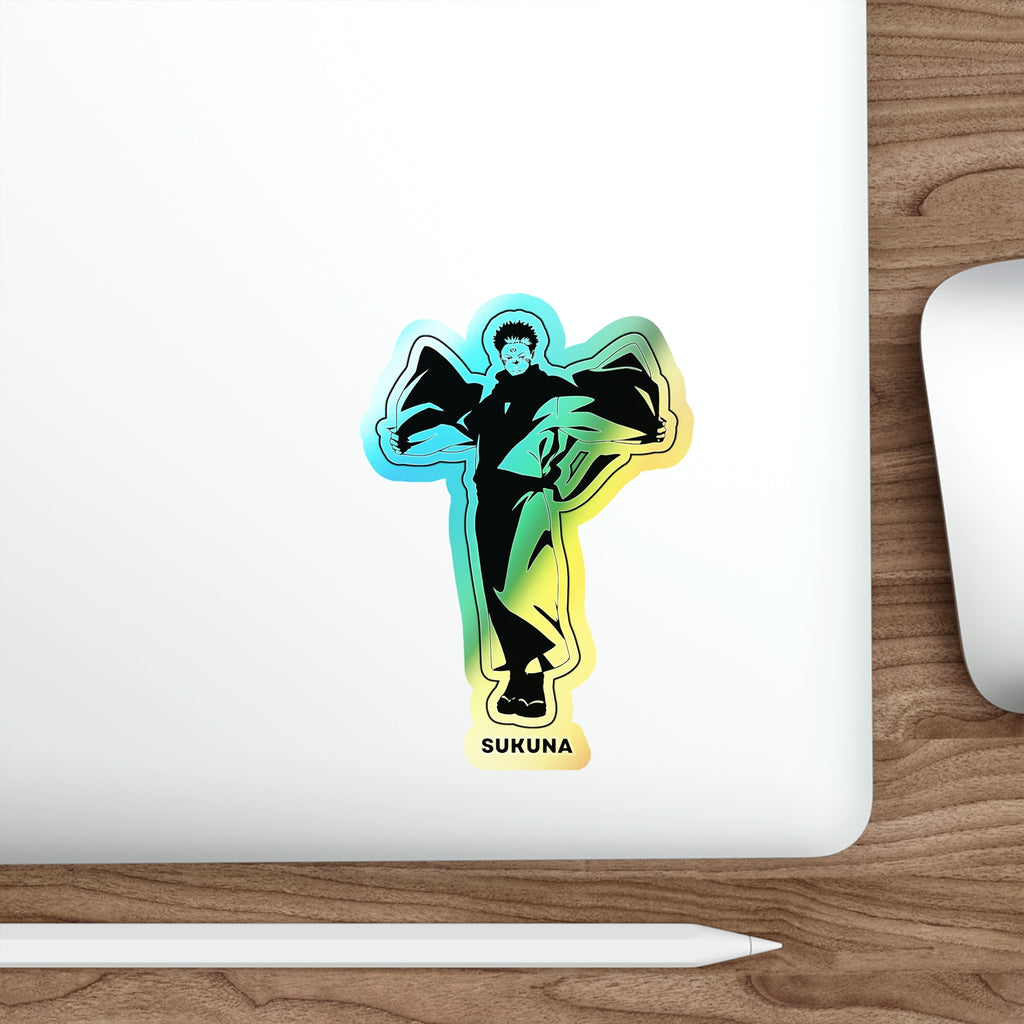 Unleash the King of Curses  Sukuna Holographic Die-Cut Sticker for Anime Laptops, Skateboards, and Journals.