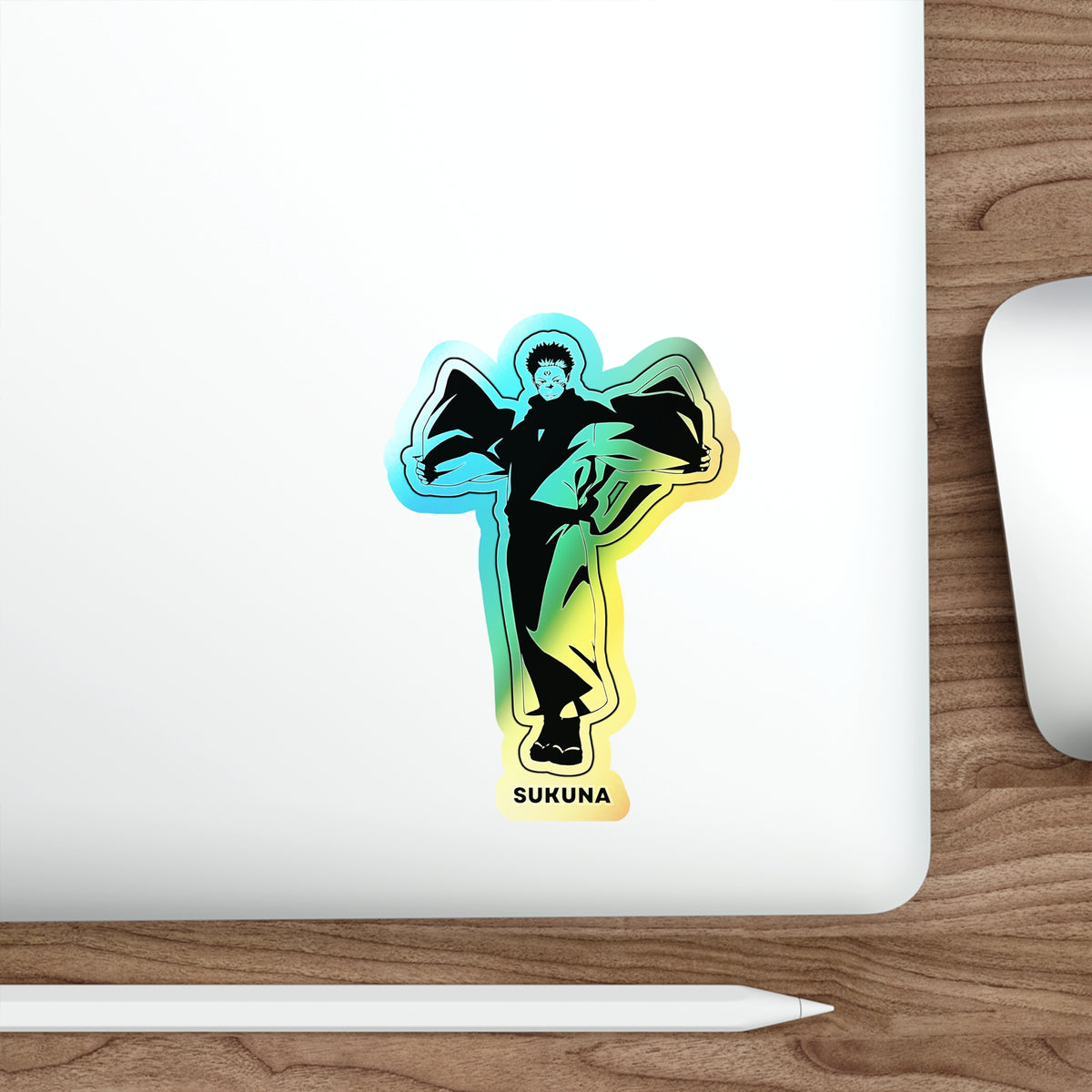 Unleash the King of Curses  Sukuna Holographic Die-Cut Sticker for Anime Laptops, Skateboards, and Journals.