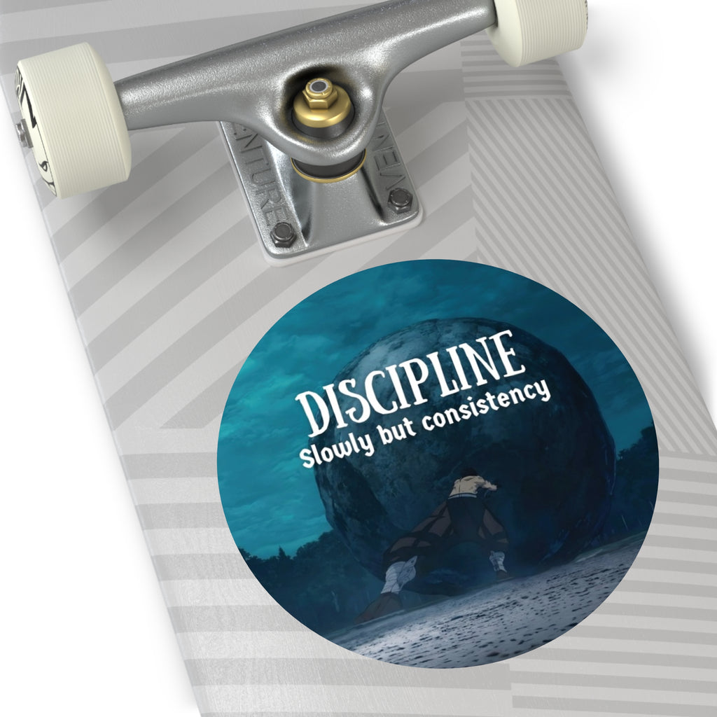 Discipline "Slowly but Consistency" Round Sticker | Motivational Anime Aesthetic Decal | Matte Waterproof Vinyl for Water Bottles & Laptops