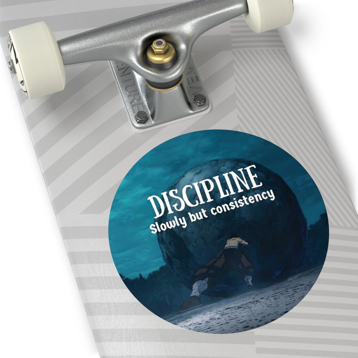 Discipline "Slowly but Consistency" Round Sticker | Motivational Anime Aesthetic Decal | Matte Waterproof Vinyl for Water Bottles & Laptops