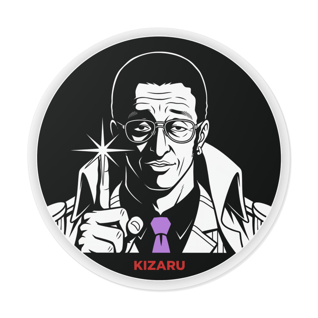 Detective Noir Illustration Round Vinyl  One Piece Characters Sticker | Kizaru Logo