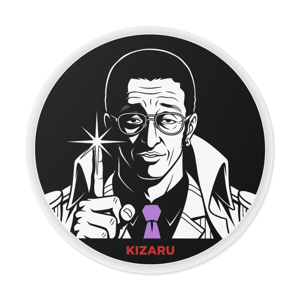 Detective Noir Illustration Round Vinyl  One Piece Characters Sticker | Kizaru Logo