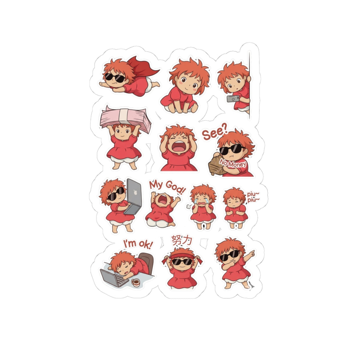 Ponyo Emoji Sticker Sheet Kiss-Cut Stickers | Cute Studio Ghibli Character Decals