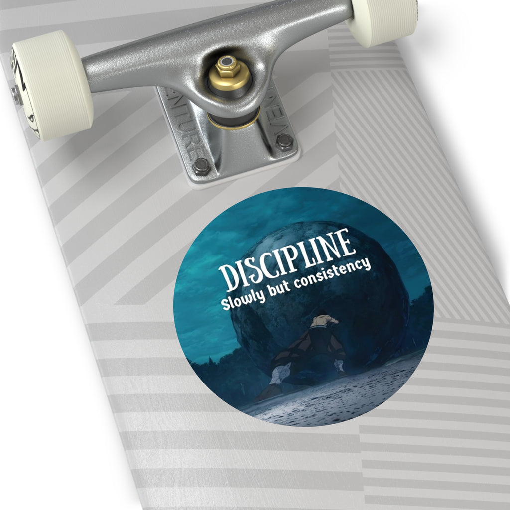 Discipline "Slowly but Consistency" Round Sticker | Motivational Anime Aesthetic Decal | Matte Waterproof Vinyl for Water Bottles & Laptops