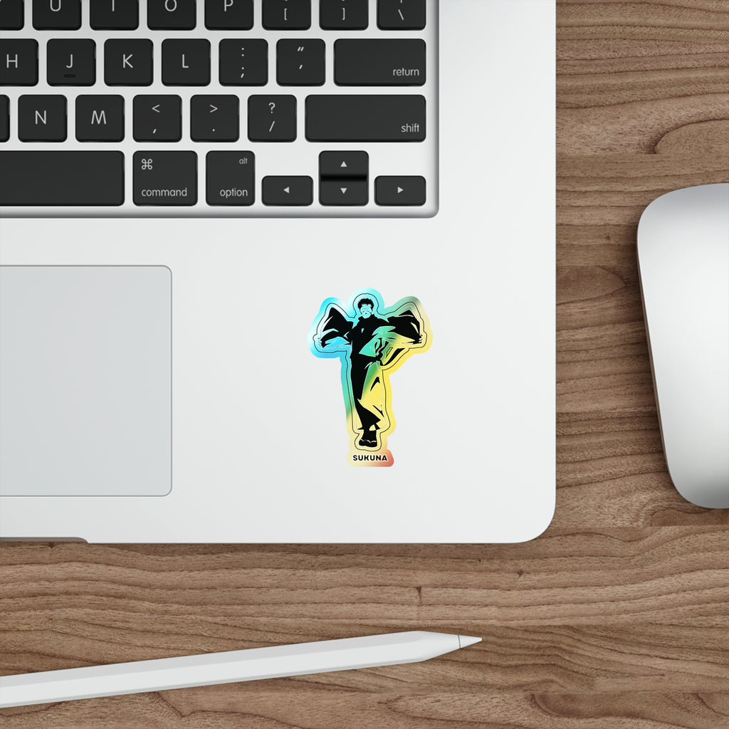 Unleash the King of Curses  Sukuna Holographic Die-Cut Sticker for Anime Laptops, Skateboards, and Journals.
