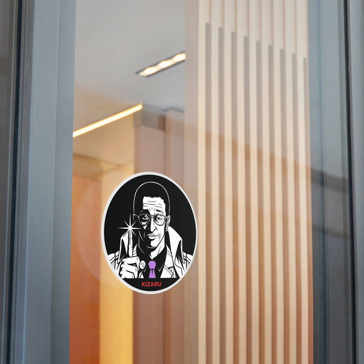 Detective Noir Illustration Round Vinyl  One Piece Characters Sticker | Kizaru Logo