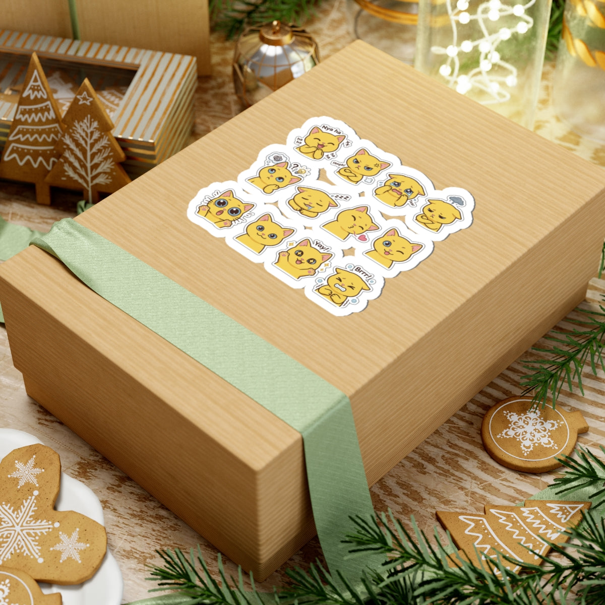 Cute Yellow Cat Emoji Stickers Kiss-Cut Sticker Sheet | Laptop Decals