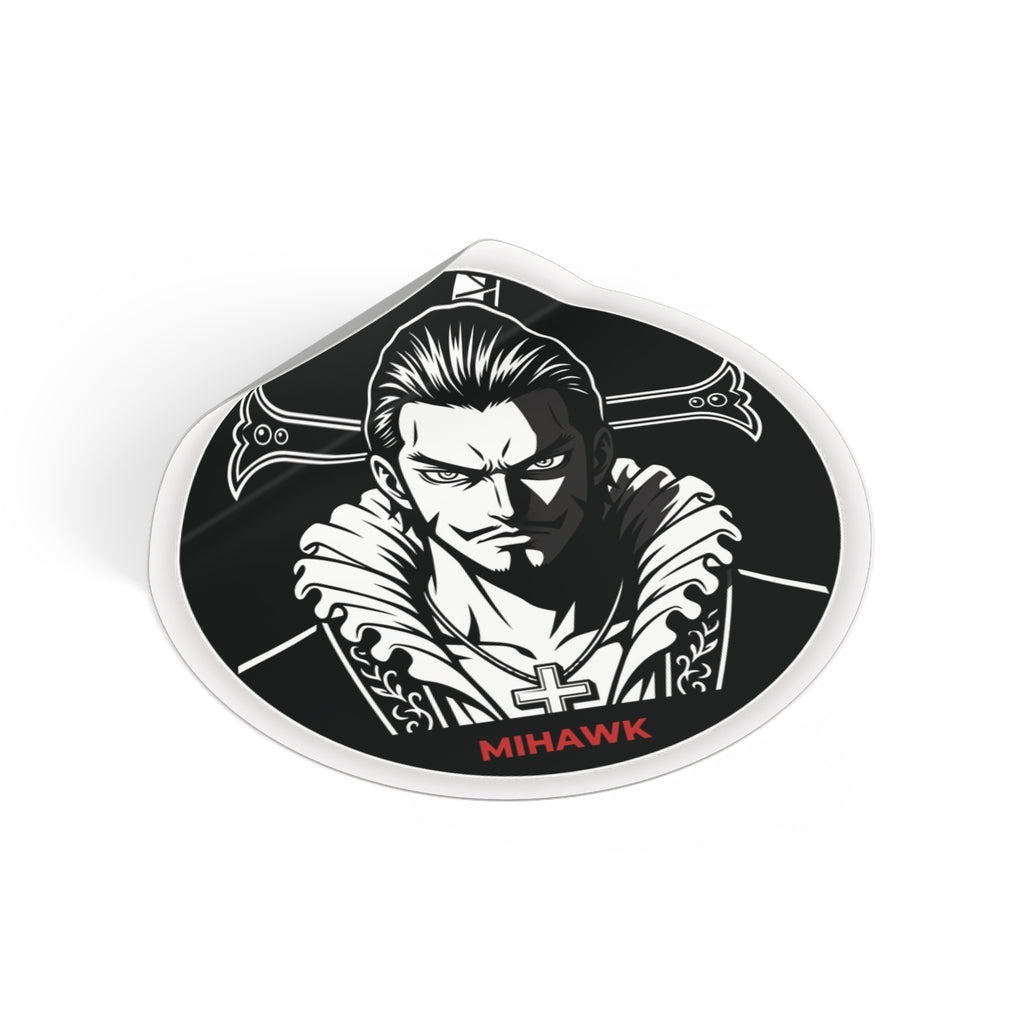 Mihawk Portrait Round Vinyl Sticker | Black White Anime Skull Cross