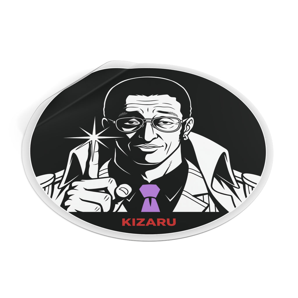 Detective Noir Illustration Round Vinyl  One Piece Characters Sticker | Kizaru Logo