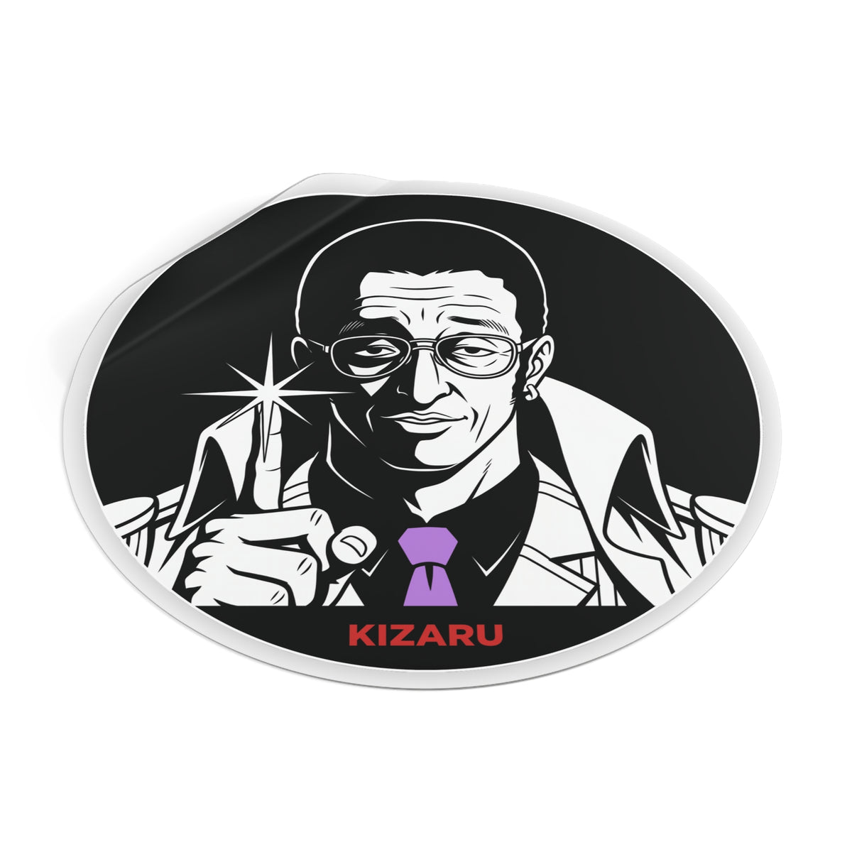 Detective Noir Illustration Round Vinyl  One Piece Characters Sticker | Kizaru Logo