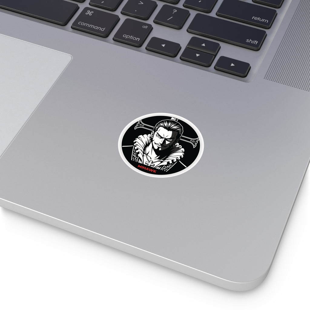 Mihawk Portrait Round Vinyl Sticker | Black White Anime Skull Cross