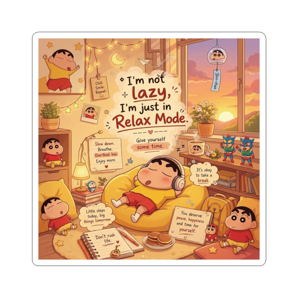 I'm Not Lazy, I'm in Relax Mode! | Crayon Shin-Chan Anime Kiss-Cut Sticker