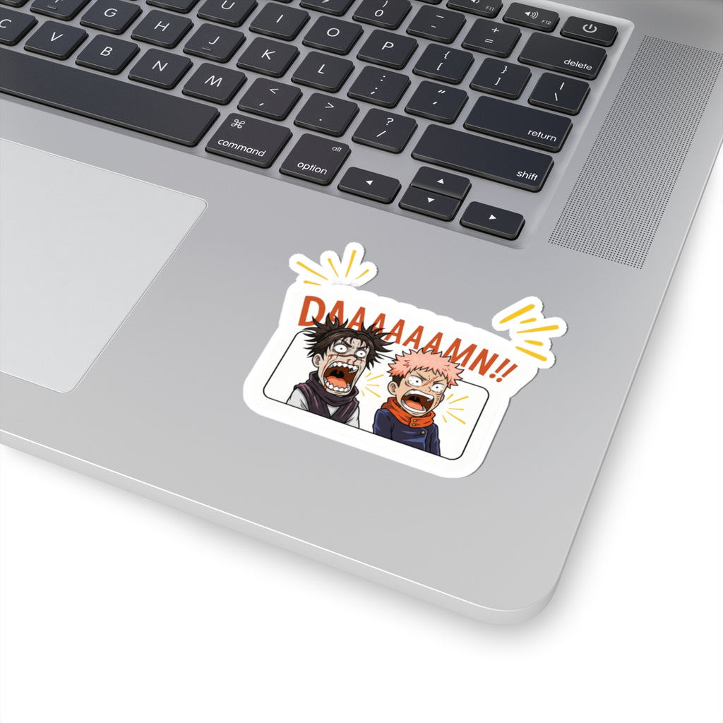 Shocked Anime Duo "DAAAAAAMN!!" Sticker | Jujutsu Kaisen Inspired Meme Decal | Kiss-Cut Vinyl for Laptops, Journals & Water Bottles