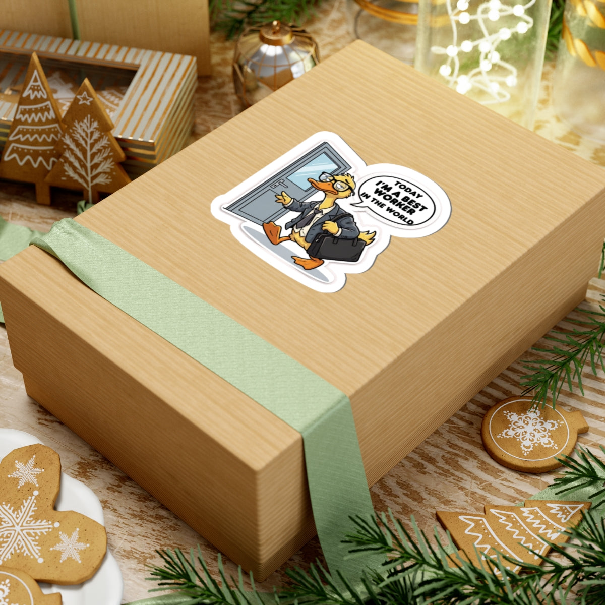 Duck in Suit Sticker | "Today I'm a Best Worker in the World" Kiss-Cut Sticker