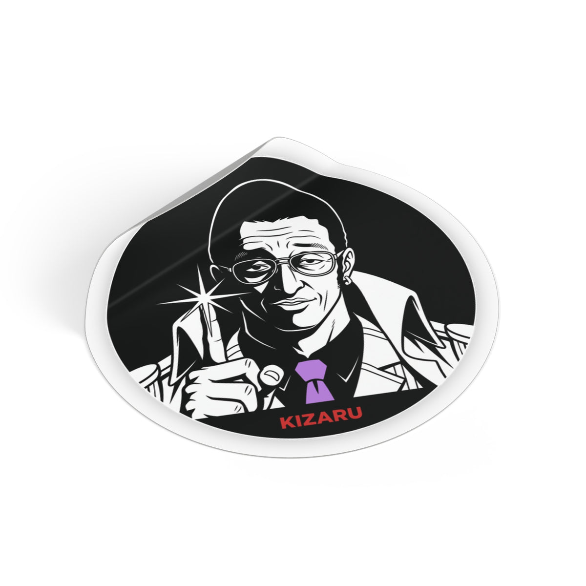 Detective Noir Illustration Round Vinyl  One Piece Characters Sticker | Kizaru Logo