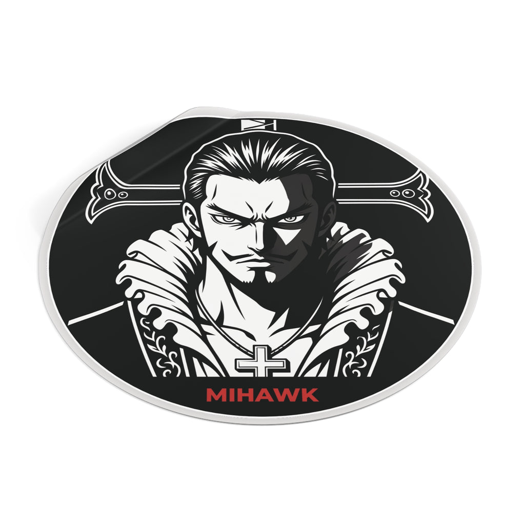 Mihawk Portrait Round Vinyl Sticker | Black White Anime Skull Cross