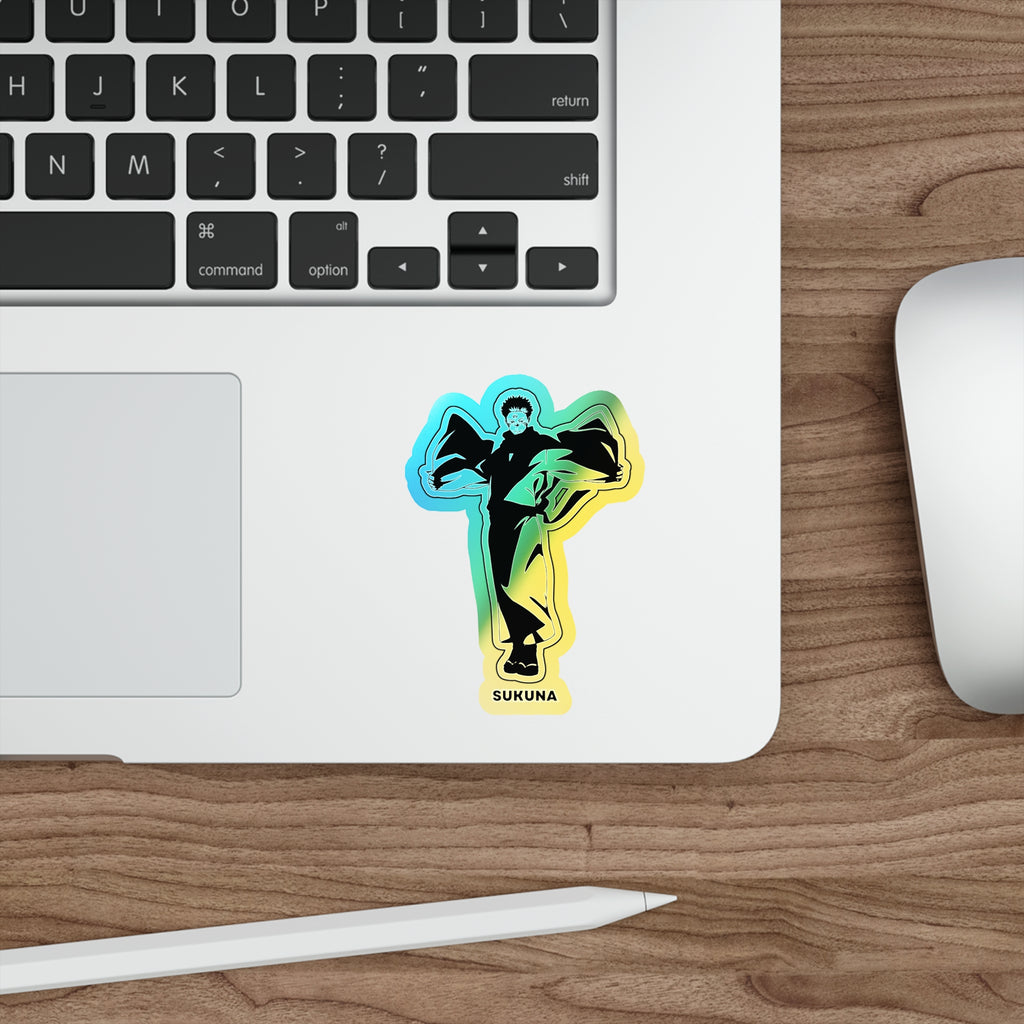 Unleash the King of Curses  Sukuna Holographic Die-Cut Sticker for Anime Laptops, Skateboards, and Journals.