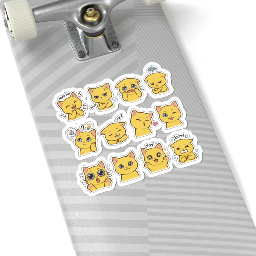 Cute Yellow Cat Emoji Stickers Kiss-Cut Sticker Sheet | Laptop Decals