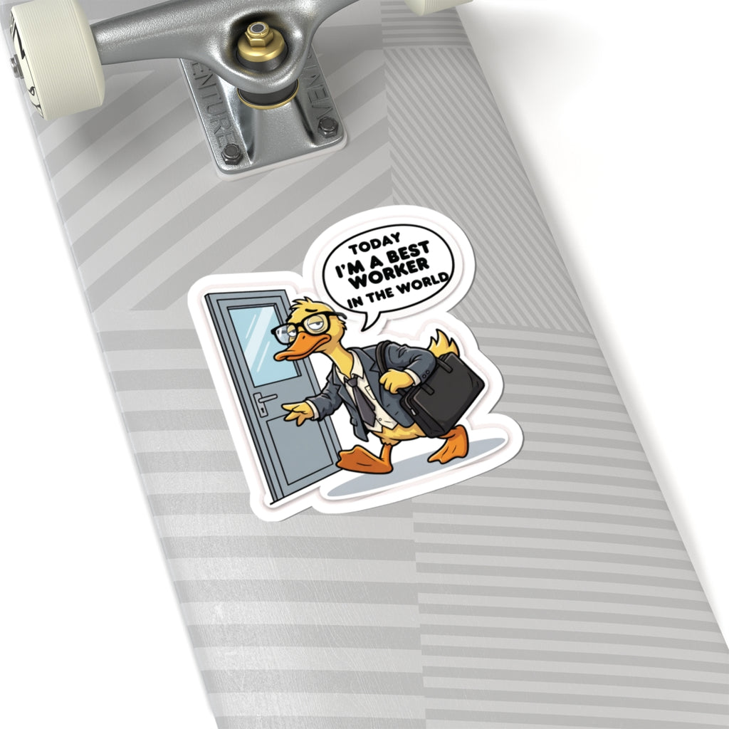 Duck in Suit Sticker | "Today I'm a Best Worker in the World" Kiss-Cut Sticker