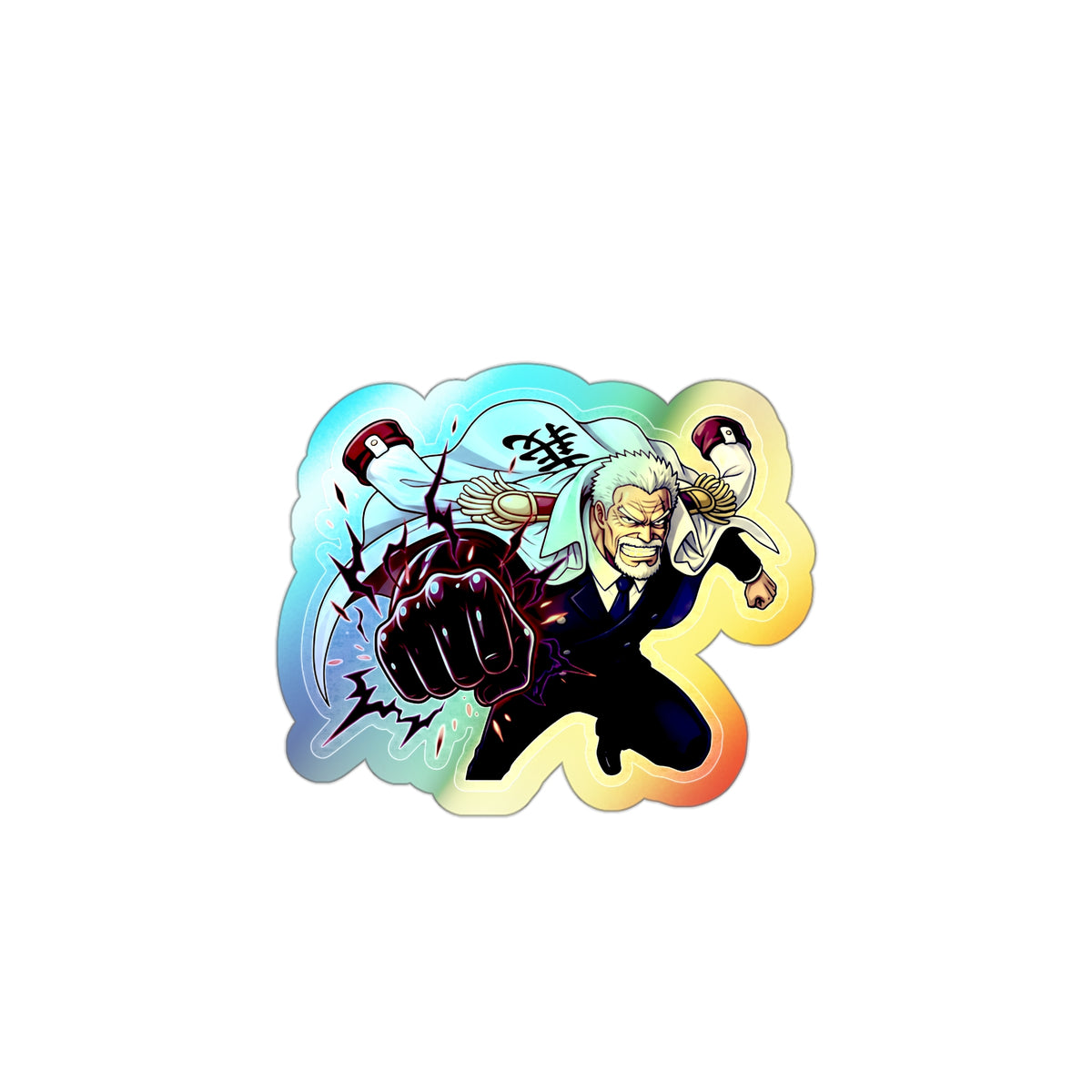 Anime One Piece Fighter Monkey D Garp Character holographic die-cut sticker | holographic sticker