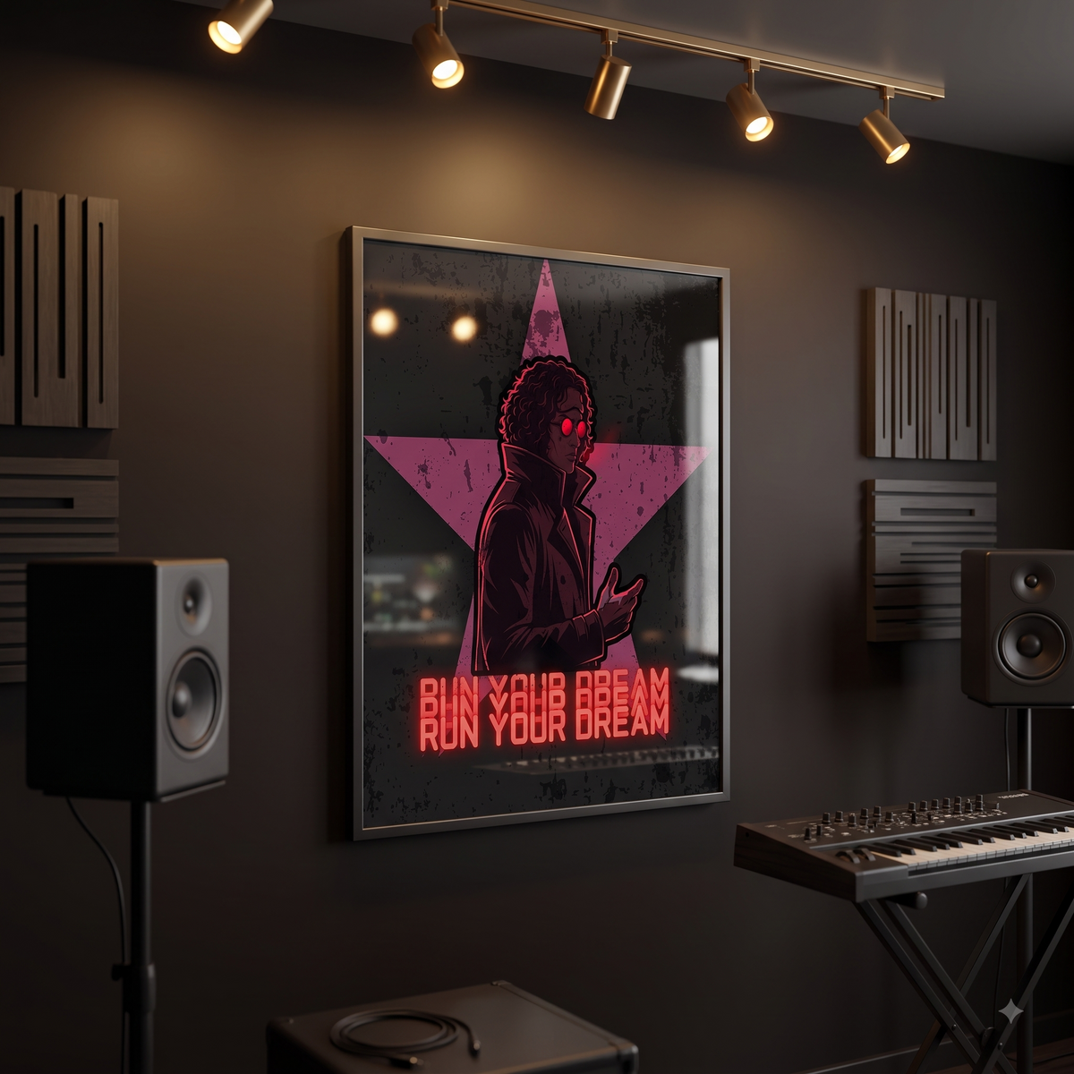Run Your Dream Cyberpunk Digital Print | Cyber Noir Wall Art Poster | Dark Anime Studio Decor | Motivational Neon Rebel Printable Art