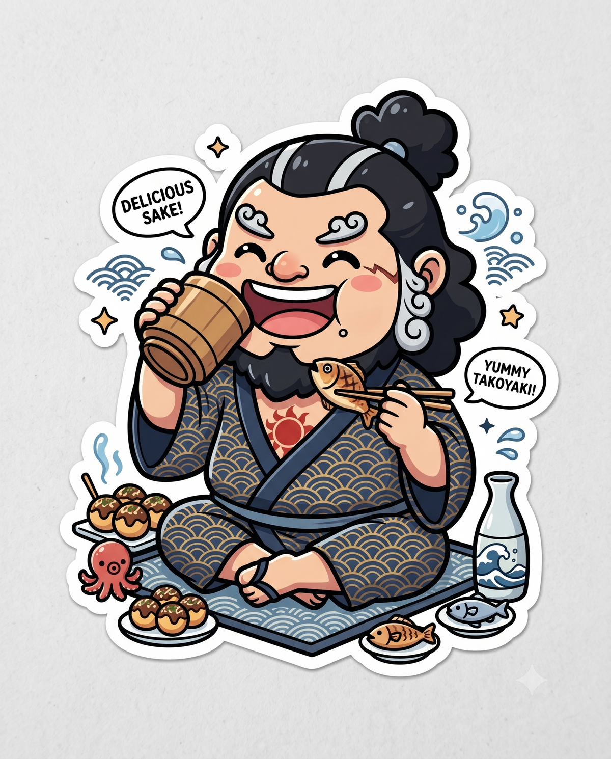 Samurai Jinbe One Piece Digital Sticker | Funny Japanese Food Lover Download | Printable Anime Izakaya Decal & PNG File