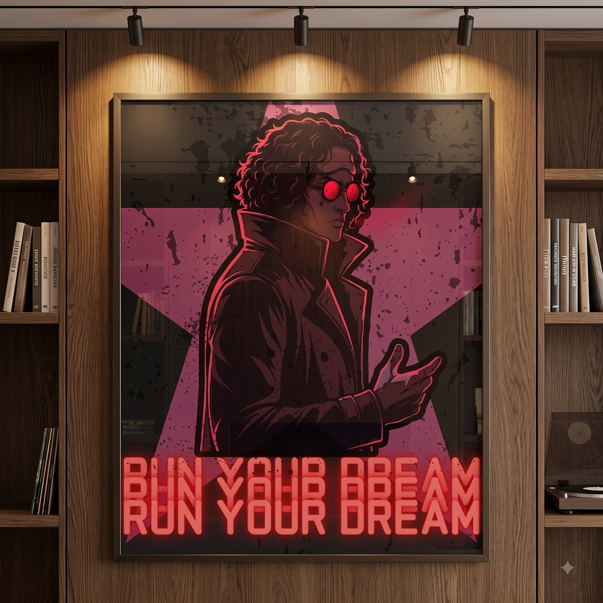 Run Your Dream Cyberpunk Digital Print | Cyber Noir Wall Art Poster | Dark Anime Studio Decor | Motivational Neon Rebel Printable Art