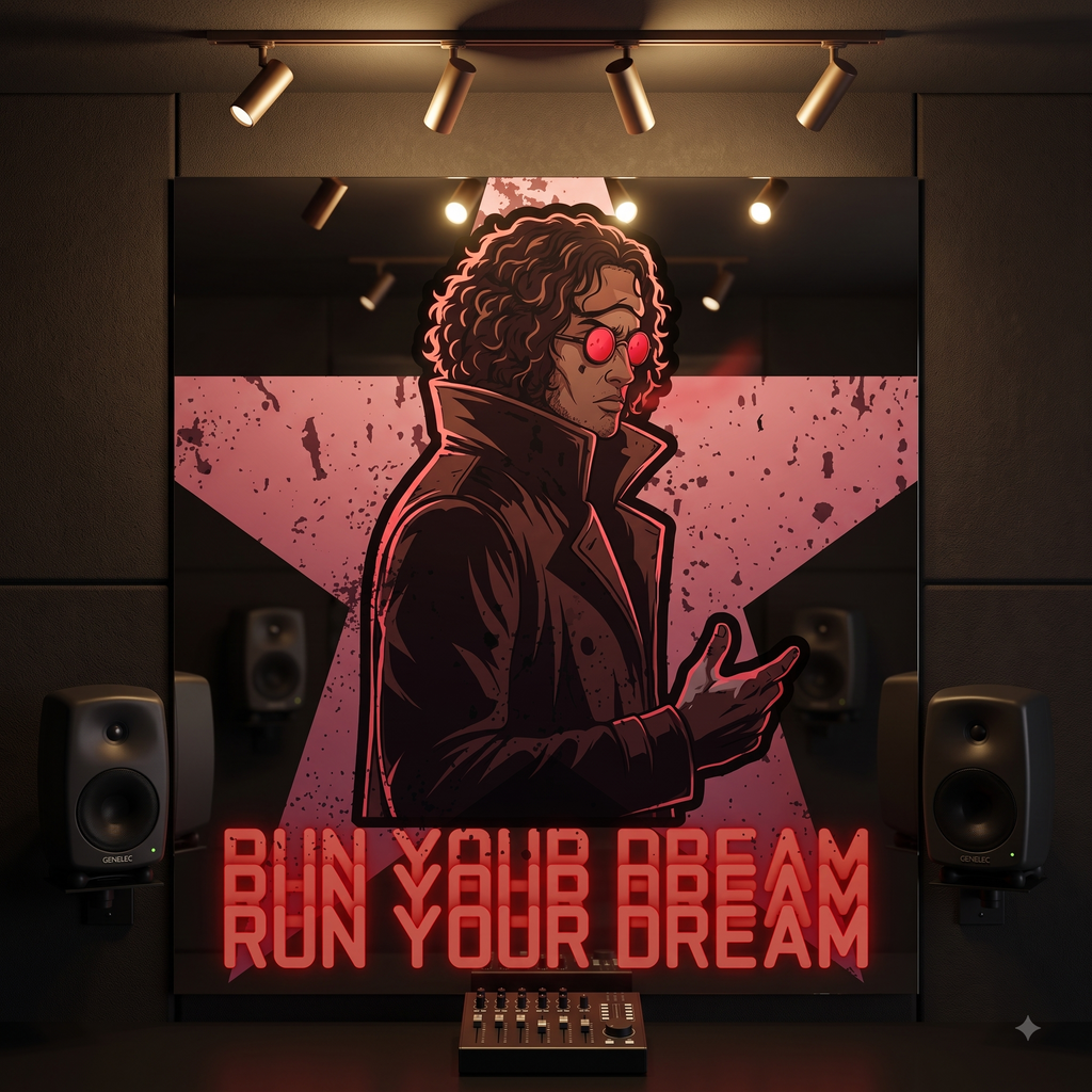 Run Your Dream Cyberpunk Digital Print | Cyber Noir Wall Art Poster | Dark Anime Studio Decor | Motivational Neon Rebel Printable Art