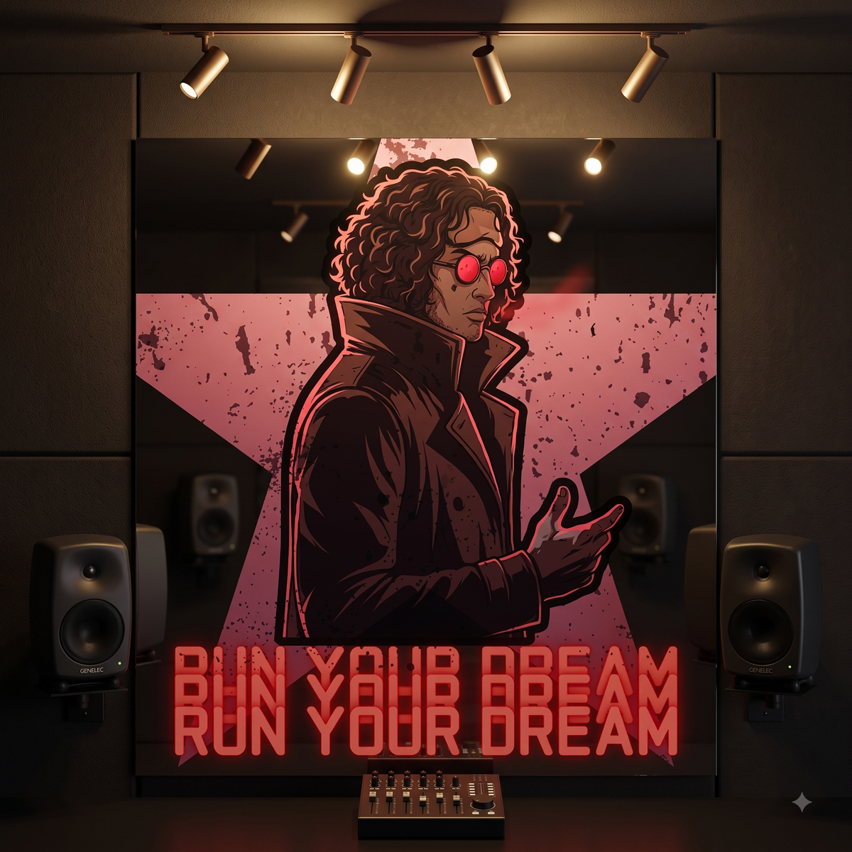 Run Your Dream Cyberpunk Digital Print | Cyber Noir Wall Art Poster | Dark Anime Studio Decor | Motivational Neon Rebel Printable Art