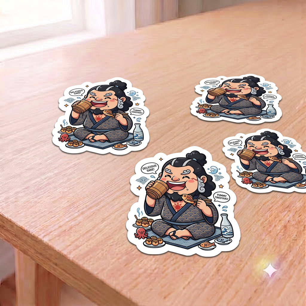 Samurai Jinbe One Piece Digital Sticker | Funny Japanese Food Lover Download | Printable Anime Izakaya Decal & PNG File